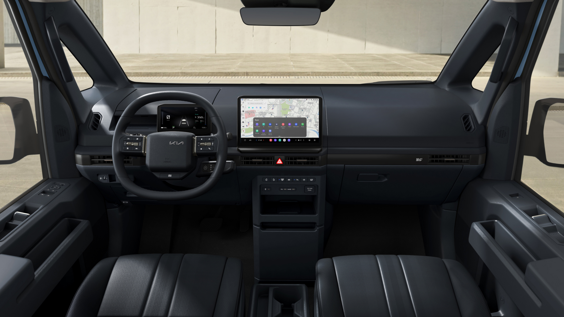 Front seating interior view of Kia PV5 Passenger