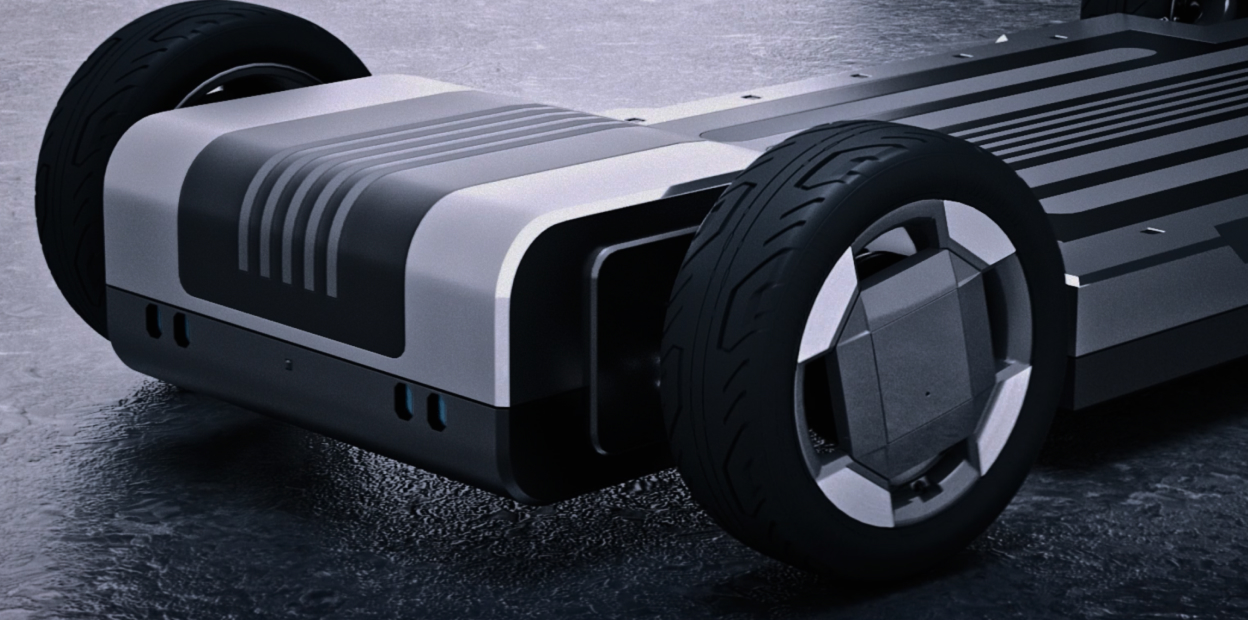 Kia PV5 electric vehicle platform with chassis and wheels